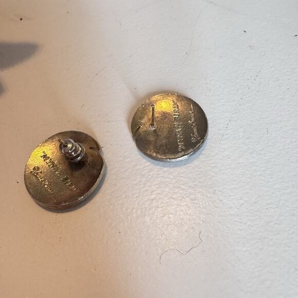 Stunning Vintage Laurel Burch Mynah Bird Black Enamel Disc Earrings - Picture 5 of 6